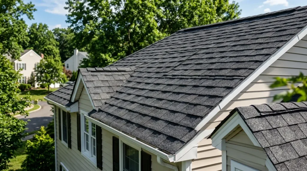 Best roofing shingles NJ: GAF Timberline HDZ architectural shingles installed on a New Jersey colonial roof