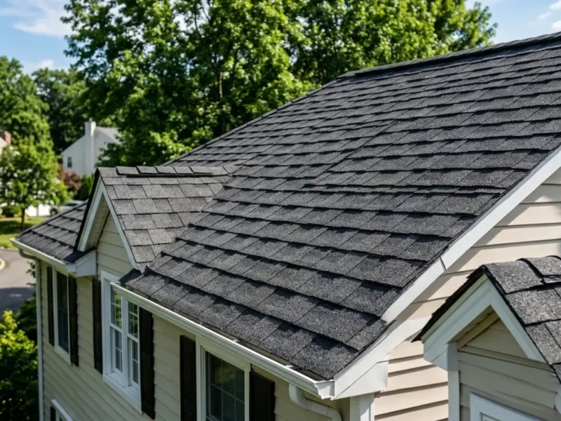 Best roofing shingles NJ: GAF Timberline HDZ architectural shingles installed on a New Jersey colonial roof