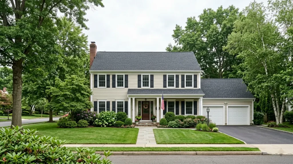 How long does a roof last NJ: a well-maintained New Jersey colonial with a new charcoal architectural shingle roof in excellent condition