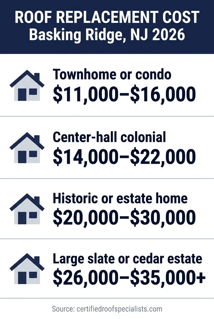 2026 roof replacement cost by home type in Basking Ridge NJ