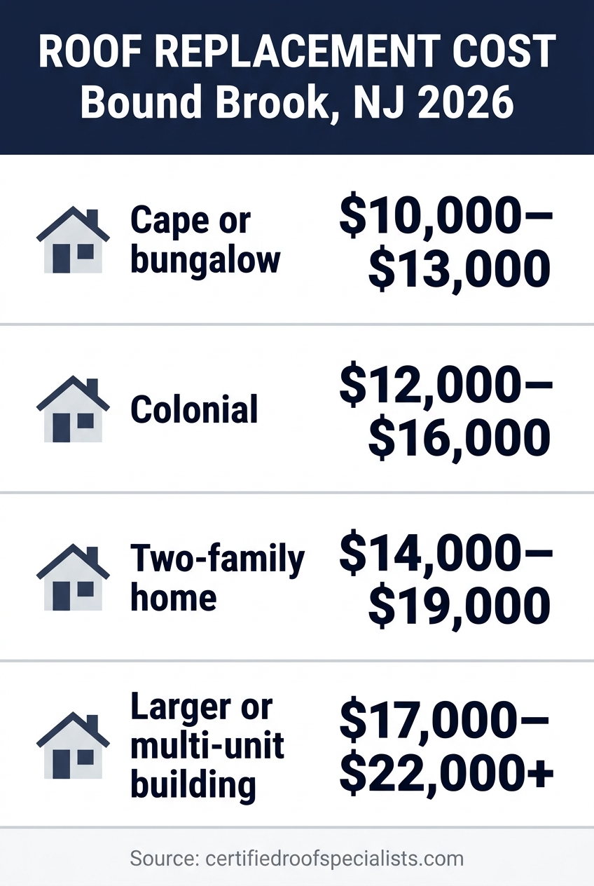 2026 roof replacement cost by home type in Bound Brook NJ
