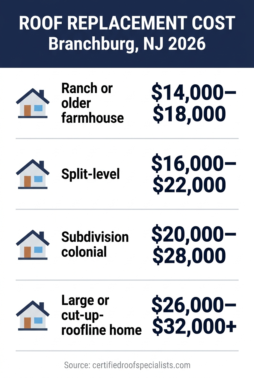 2026 roof replacement cost by home type in Branchburg NJ