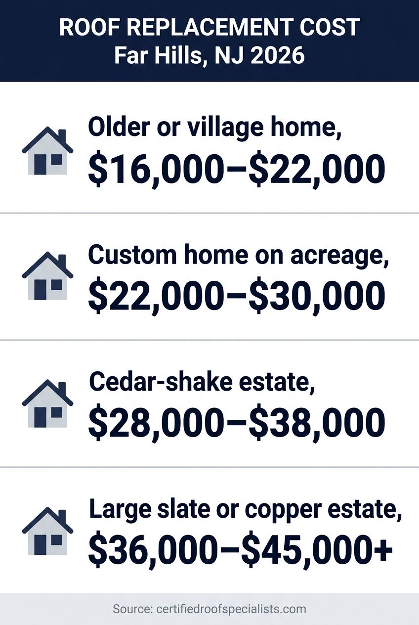 2026 roof replacement cost by home type in Far Hills NJ