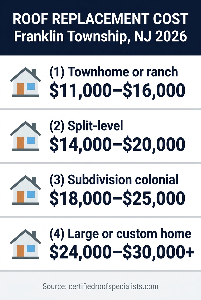 2026 roof replacement cost by home type in Franklin Township NJ
