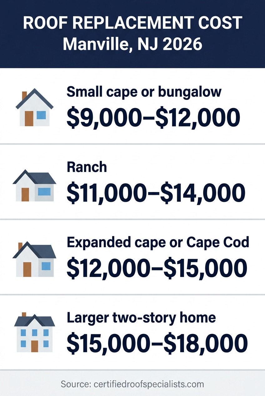 2026 roof replacement cost by home type in Manville NJ