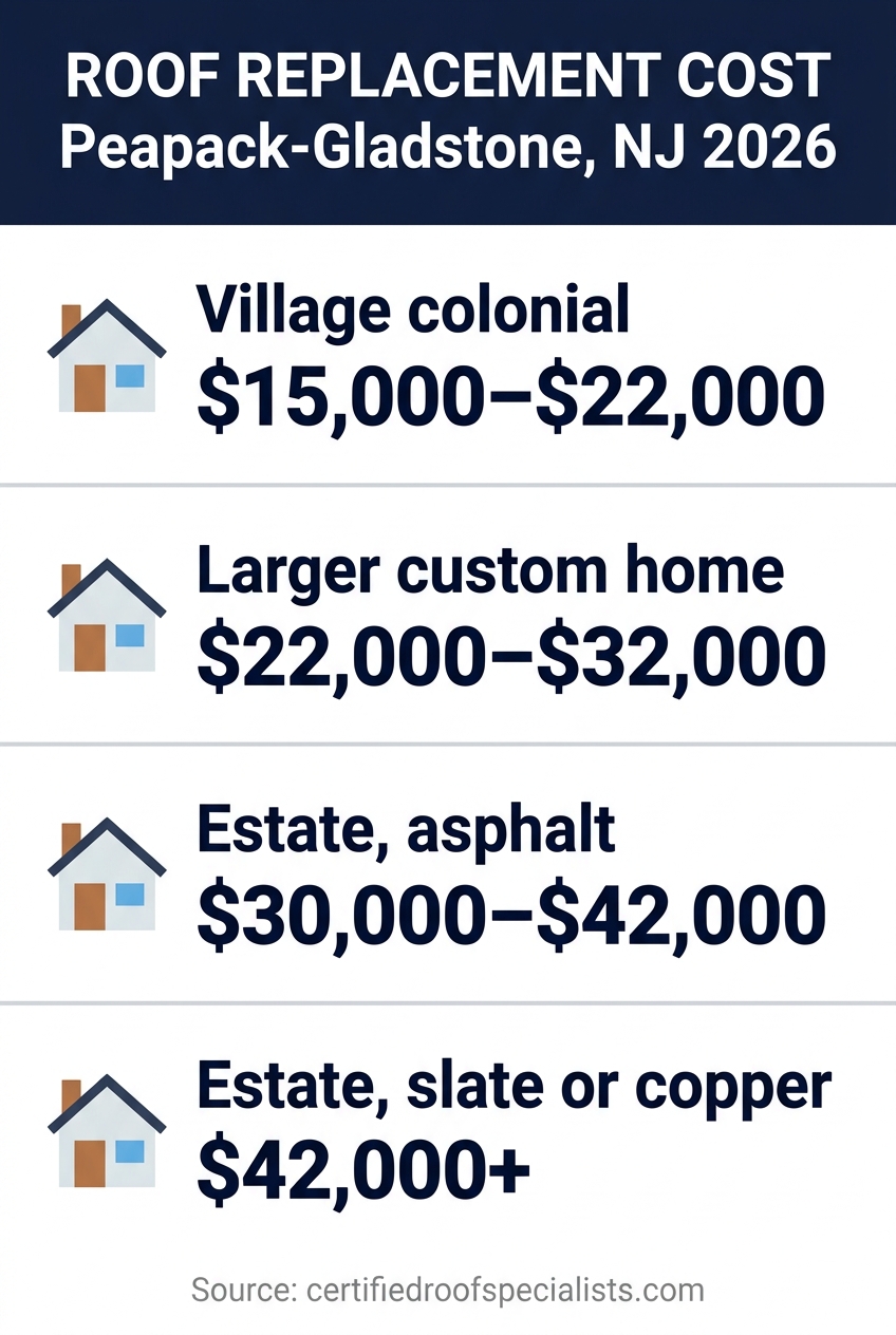 2026 roof replacement cost by home type in Peapack-Gladstone NJ