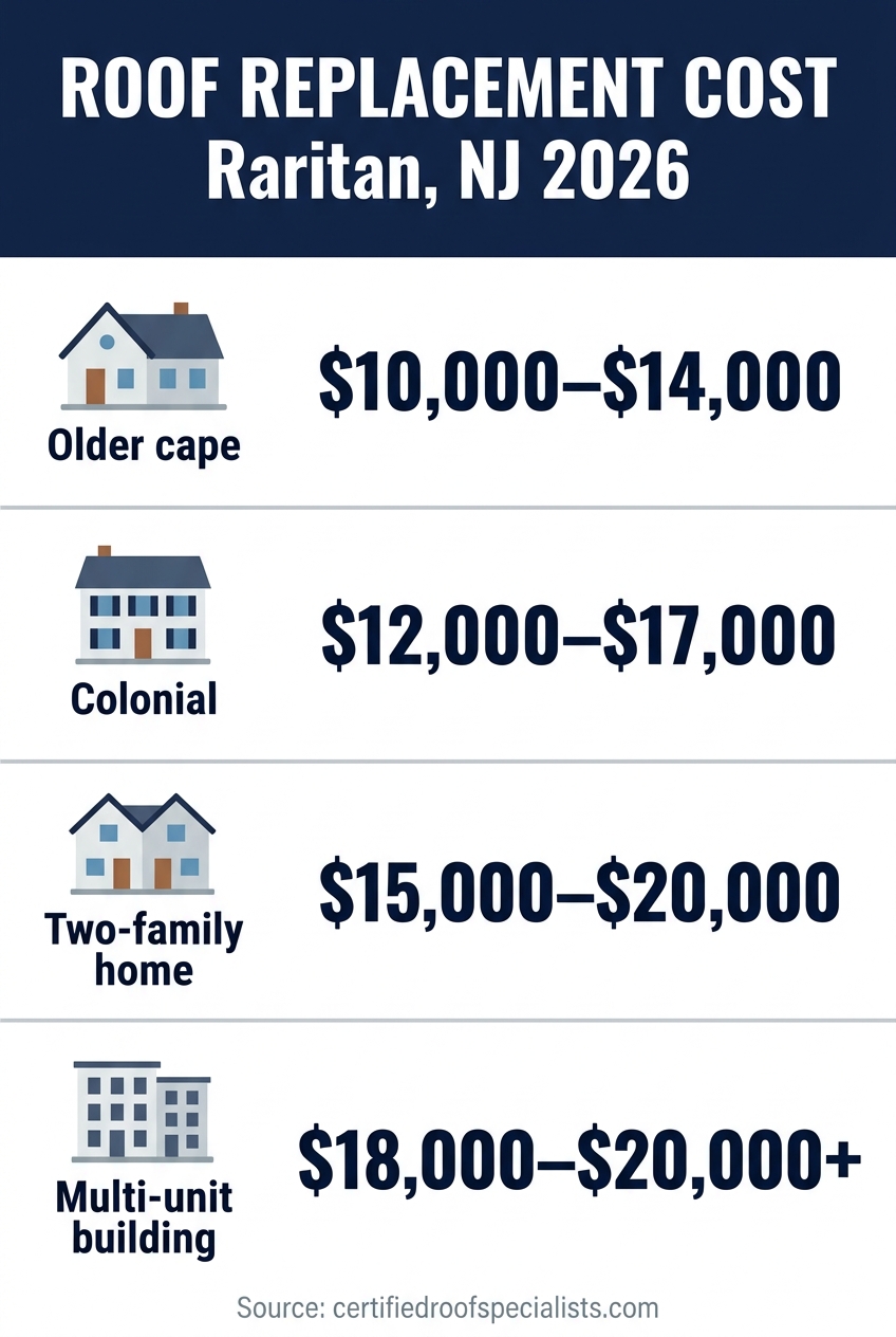 2026 roof replacement cost by home type in Raritan NJ