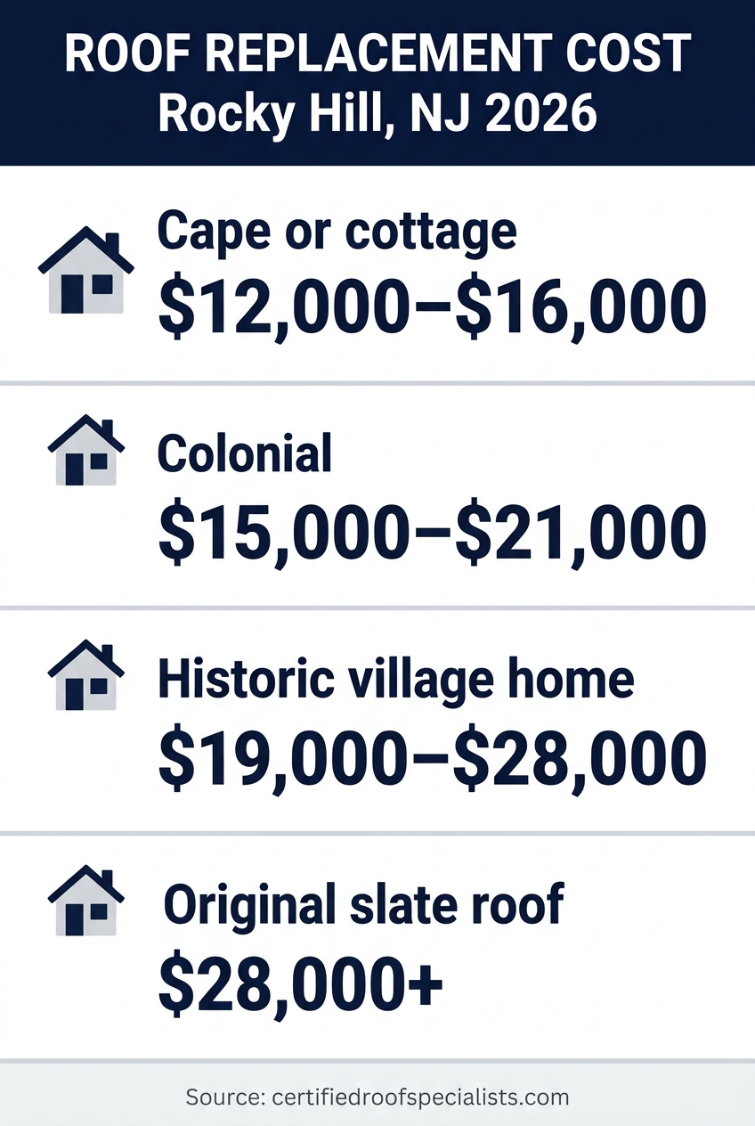 2026 roof replacement cost by home type in Rocky Hill NJ