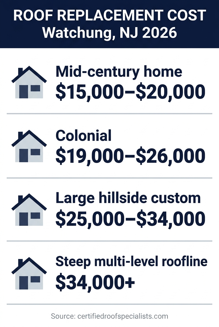 2026 roof replacement cost by home type in Watchung NJ