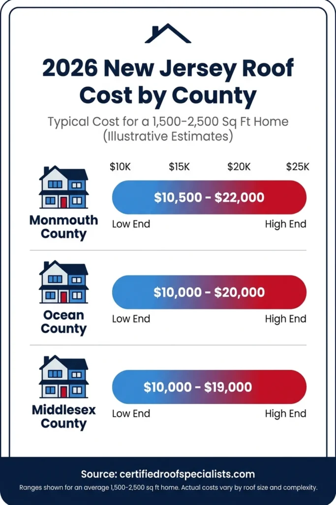 2026 NJ roof replacement cost by county for a typical home