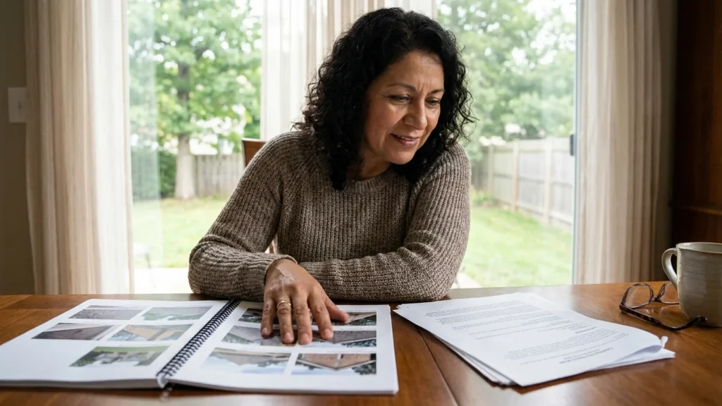 Roof protection plan vs home warranty NJ: a homeowner comparing a roof inspection report against a home-warranty contract