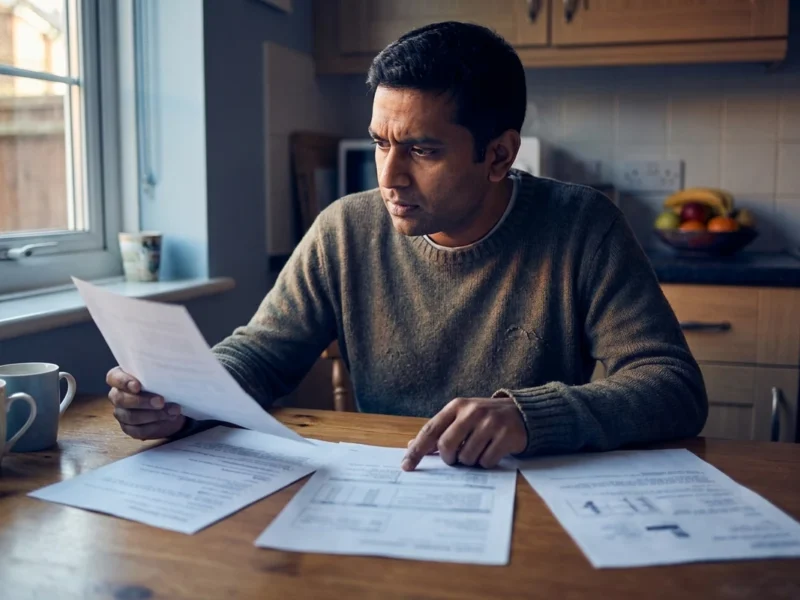 Middlesex County NJ roof cost: a homeowner comparing three roofing estimates at a kitchen table