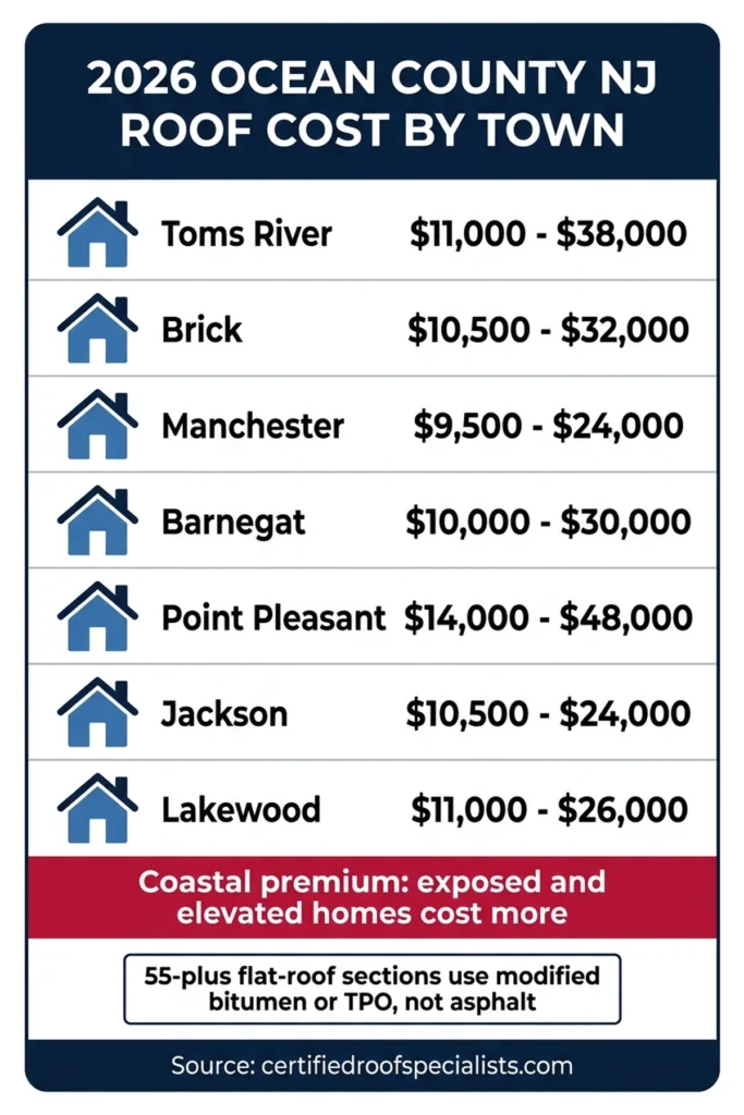 2026 Ocean County NJ roof cost by town infographic