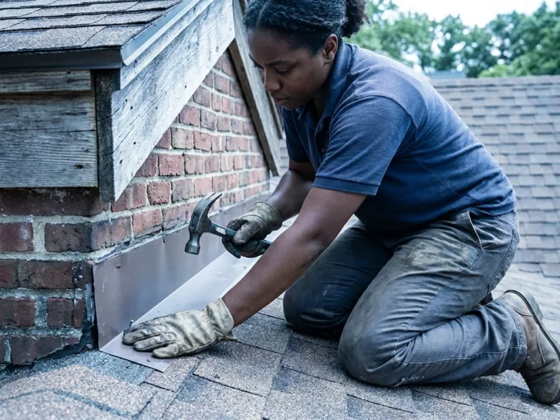 What separates great NJ roofers: a skilled roofer carefully installing flashing on a NJ roof